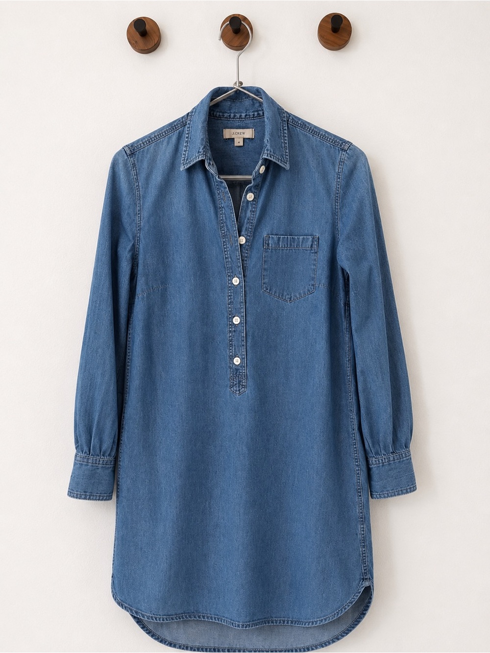 J.Crew Denim Chambray Popover Shirt Dress Tunic Blue Size 4